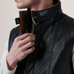 Zane Black Leather Vest