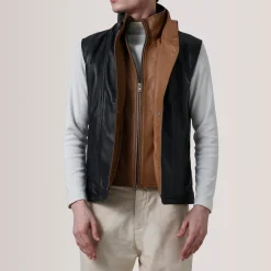 Zane Black Leather Vest