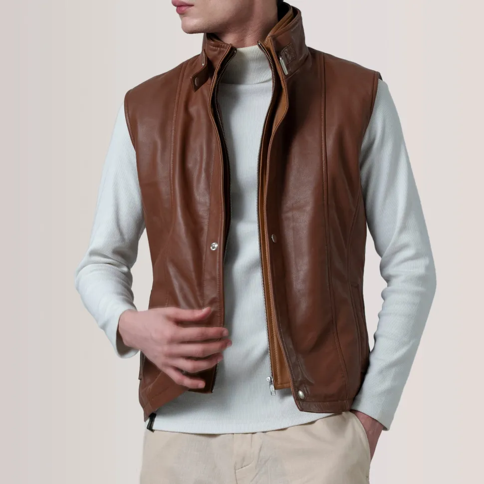 Zane Waxed Brown Leather Vest