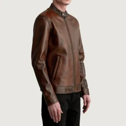 Zen Distressed Brown Leather Biker Jacket