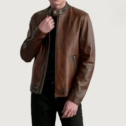 Zen Distressed Brown Leather Biker Jacket