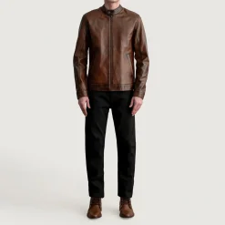 Zen Distressed Brown Leather Biker Jacket