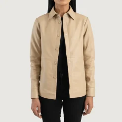 Zenith Beige Leather Shirt Jacket
