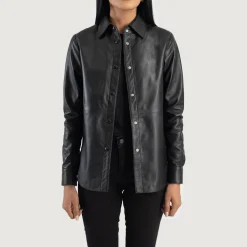Zenith Black Leather Shirt Jacket