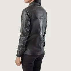 Zenith Black Leather Shirt Jacket