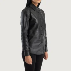 Zenith Black Leather Shirt Jacket