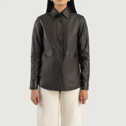 Zenith Brown Leather Shirt Jacket