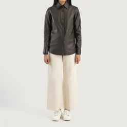 Zenith Brown Leather Shirt Jacket