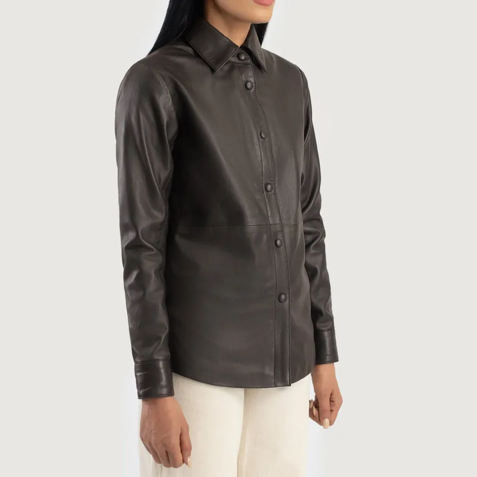 Zenith Brown Leather Shirt Jacket