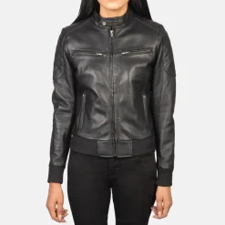 Zenna Black Leather Bomber Jacket