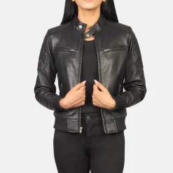 Zenna Black Leather Bomber Jacket