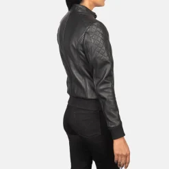Zenna Black Leather Bomber Jacket