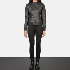 Zenna Black Leather Bomber Jacket
