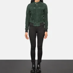 Zenna Green Suede Bomber Jacket