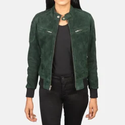 Zenna Green Suede Bomber Jacket