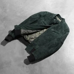 Zenna Green Suede Bomber Jacket