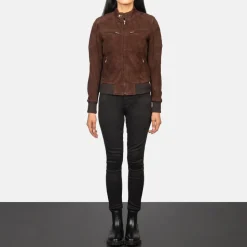 Zenna Mocha Suede Bomber Jacket