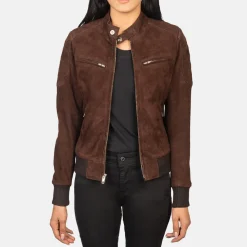 Zenna Mocha Suede Bomber Jacket