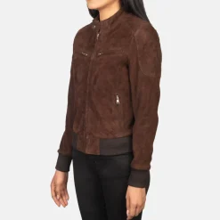 Zenna Mocha Suede Bomber Jacket