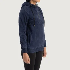 Zest Blue Hooded Suede Pullover Jacket