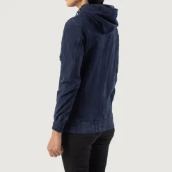 Zest Blue Hooded Suede Pullover Jacket