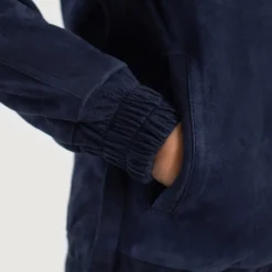 Zest Blue Hooded Suede Pullover Jacket