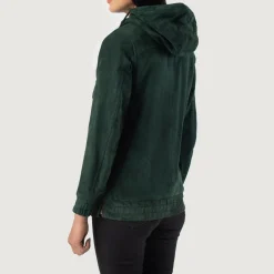 Zest Green Hooded Suede Pullover Jacket