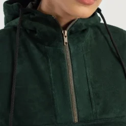 Zest Green Hooded Suede Pullover Jacket