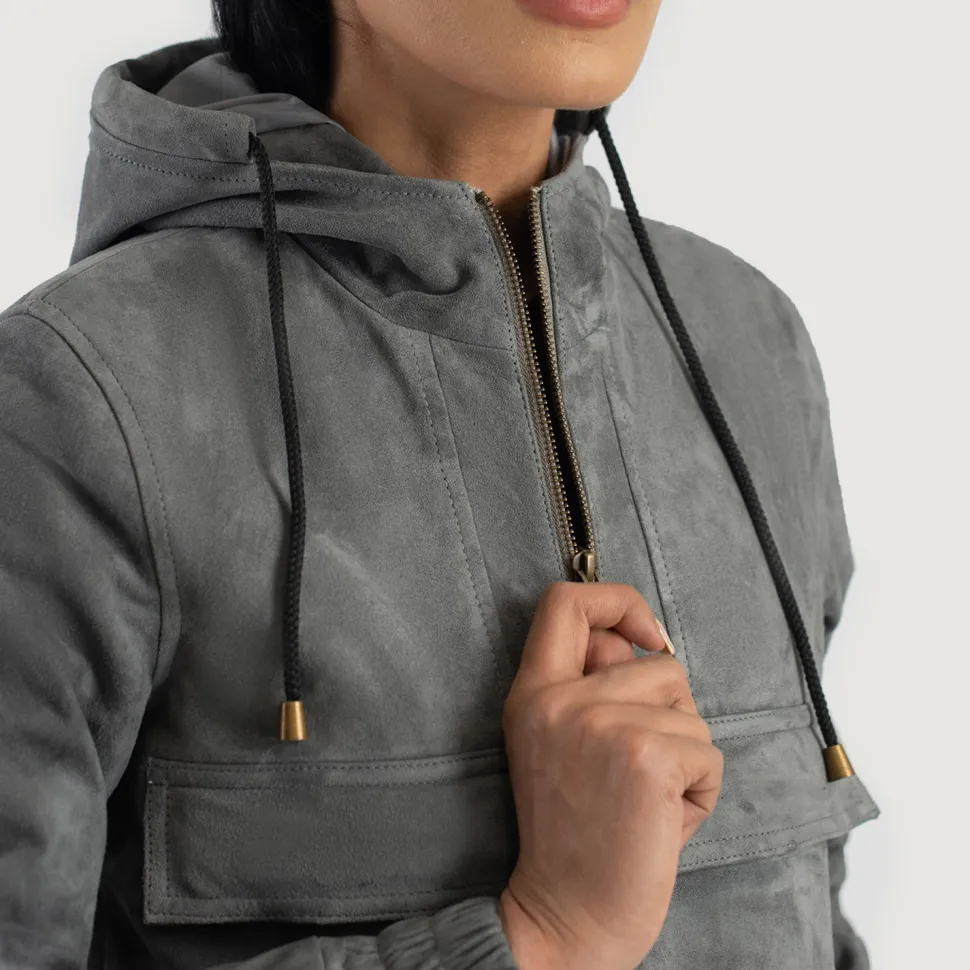 Zest Grey Hooded Suede Pullover Jacket