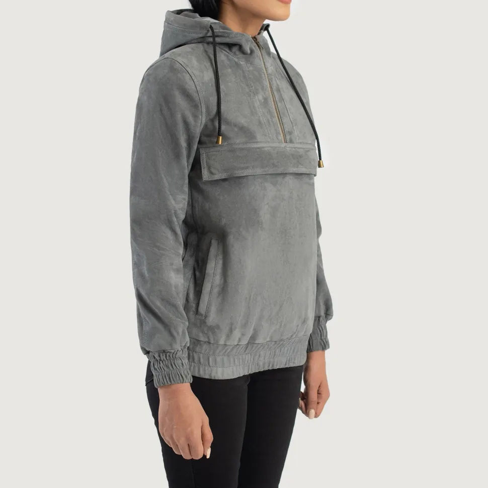 Zest Grey Hooded Suede Pullover Jacket