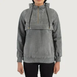 Zest Grey Hooded Suede Pullover Jacket